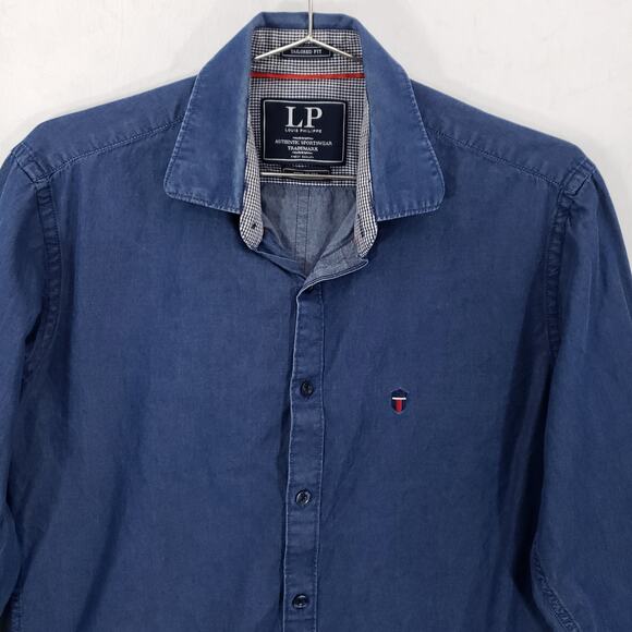 Louis Phillipe Tailored Fit Shirt Mens Medium Blue Long Sleeve Preppy Button Up - Picture 2 of 16